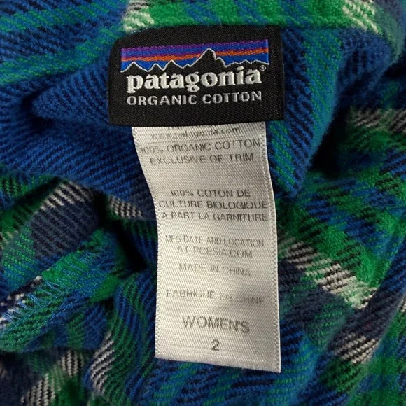 Patagonia Womens 2 Organic Cotton Flannel Plaid Button Down Shirt Blue Green - Picture 2 of 16